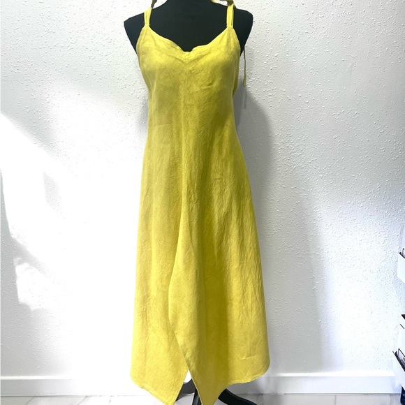 PURO LINO made in Italy mustard asymmetrical hemline jumpsuit medium - Picture 1 of 14
